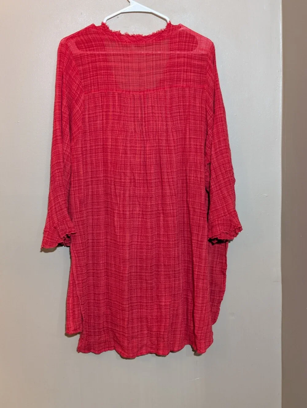 Free People Beach Cover-Up  Billowy Gauze Red Tunic Dress Sz Small